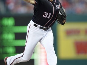 Washington Nationals starting pitcher Max Scherzer delivers during the third inning of a baseball game against the Atlanta Braves, Friday, July 7, 2017, in Washington. (AP Photo/Nick Wass)