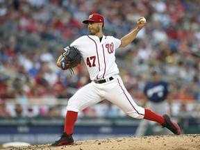 Washington Nationals starting pitcher Gio Gonzalez throws during the third inning of the team's baseball game against the Milwaukee Brewers, Wednesday, July 26, 2017, in Washington. (AP Photo/Nick Wass)