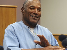 Former NFL football star O.J. Simpson attends his parole hearing at the Lovelock Correctional Center in Lovelock, Nev., on Thursday, July 20, 2017. Simpson was granted parole Thursday after more than eight years in prison for a Las Vegas hotel heist, successfully making his case in a nationally televised hearing that reflected America's enduring fascination with the former football star. (Jason Bean/The Reno Gazette-Journal via AP, Pool)