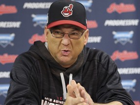 FILE - In this Oct. 23, 2016, file photo, Cleveland Indians manager Terry Francona speaks to the media at a team practice for baseball's upcoming World Series against the Chicago Cubs, in Cleveland. Francona underwent a procedure to correct an irregular heartbeat that sidelined him for a few games and will keep him away from the All-Star Game next week. The 58-year-old Francona, who had been experiencing dizziness, fatigue and a rapid heart rate over the last month, had a cardiac ablation performed on Thursday, July 6, 2017, at the Cleveland Clinic. (AP Photo/Aaron Josefczyk, File)