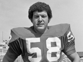 FILE -  In this Aug. 6, 1973 file photo, Minnesota Vikings linebacker Wally Hilgenberg is shown.  Mary Hilgenberg has been a widow for nine years, having lost her husband Wally to a debilitating disease brought on by his hard-hitting career in the NFL with the Vikings. Now her role is to support other wives of ailing former players, with a mission to keep as many kids away from the sport as she can.  (AP Photo/File)
