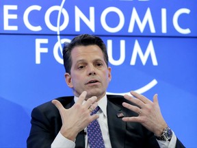In this Jan. 17, 2017 file photo, New York financier Anthony Scaramucci speaks at the World Economic Forum in Davos, Switzerland.  Scaramucci is under consideration to join the Trump administration as communications director. That's according to two people with knowledge of the situation who spoke on condition of anonymity in order to discuss internal deliberations. Scaramucci is a frequent defender of the president on television and was a fixture at Trump Tower during Trump's transition.  (AP Photo/Michel Euler, File)
