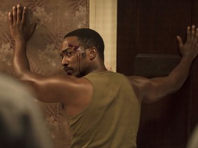 This image released by Annapurna Pictures shows Anthony Mackie in a scene from "Detroit." (Francois Duhamel/Annapurna Pictures via AP)