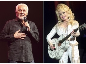 In this combination photo, Kenny Rogers, left, performs on March 7, 2013, in Lancaster, Pa. and Dolly Parton performs in Philadelphia on June 15, 2016. The pair, who spawned hit duets like "Islands in the Stream" and "Real Love," announced they will be making their final performance together this year. Rogers, who is retiring from touring, announced on Tuesday that his final performance with Parton will be part of an all-star farewell show to be held at Nashville's Bridgestone Arena on Oct. 25. (Photos by Owen Sweeney/Invision/AP, File)