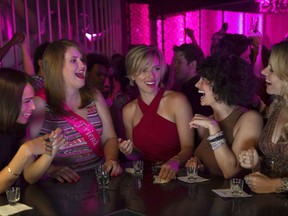 This image released by Sony Pictures shows Zoe Kravitz, from left, Jillian Bell, Scarlett Johansson, Ilana Glazer and Kate McKinnon in a scene from "Rough Night."