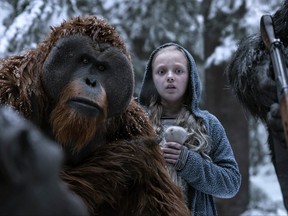 This image released by Twentieth Century Fox shows Karin Konoval, left, and Amiah Miller in "War for the Planet of the Apes." (Twentieth Century Fox via AP)
