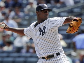 New York Yankees pitcher Luis Severino delivers against the Cincinnati Reds during the first inning of a baseball game, Wednesday, July 26, 2017, in New York. (AP Photo/Julie Jacobson)