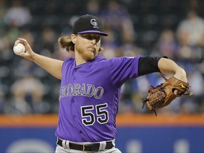 Colorado Rockies' Jon Gray delivers a pitch during the first inning of a baseball game against the New York Mets Friday, July 14, 2017, in New York. (AP Photo/Frank Franklin II)