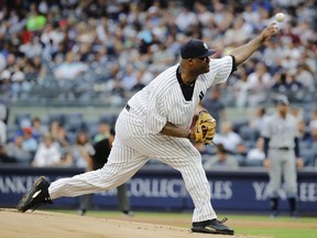 New York Yankees' CC Sabathia delivers a pitch during the first inning of the team's baseball game against the Tampa Bay Rays on Thursday, July 27, 2017, in New York. (AP Photo/Frank Franklin II)