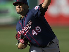 Minnesota Twins starting pitcher Adalbert Mejia delivers against the Oakland Athletics during the first inning of baseball game on Saturday, July 29, 2017, in Oakland, Calif. (AP Photo/D. Ross Cameron)