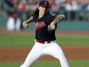 Cleveland Indians starting pitcher Mike Clevinger delivers in the first inning of a baseball game against the Detroit Tigers, Saturday, July 8, 2017, in Cleveland. (AP Photo/Tony Dejak)