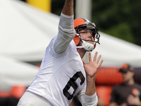 Cleveland Browns quarterback Cody Kessler throws during practice at the NFL football team's training camp facility, Thursday, July 27, 2017, in Berea, Ohio. (AP Photo/Tony Dejak)