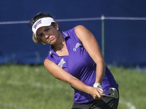 Gerina Piller hits onto the 18th green Thursday, July 20, 2017, during the first round of the LPGA Tour's Marathon Classic golf tournament at Highland Meadows Golf Club in Sylvania, Ohio. Piller finished at 8 under par to lead after the first round. (Jeremy Wadsworth/The Blade via AP)