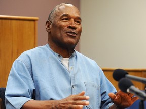 Simpson speaks during his parole hearing at Lovelock Correctional Center July 20, 2017 in Lovelock, Nevada.