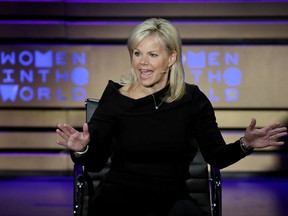 FILE - In this April 6, 2017, file photo, former Fox News person Gretchen Carlson speaks during the Women in the World Summit at Lincoln Center in New York. The AP reported July 21, 2017, that a story claiming Carlson said the Second Amendment was written before guns were invented is a hoax.(AP Photo/Richard Drew, File)