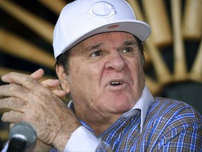 In this Dec. 15, 2015, file photo, former baseball player and manager Pete Rose speaks during a news conference in Las Vegas.