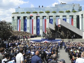 U.S. President Donald Trump delivers a speech in Krasinski Square, in Warsaw, Poland, Thursday, July 6, 2017.