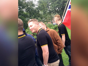 Members of Proud Boys Maritimes at an encounter with protesters in Halifax.