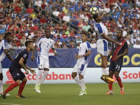 Panama's Anibal Godoy (20) scores an own goal during a CONCACAF Gold Cup quarterfinal soccer match against Costa Rica, in Philadelphia, Wednesday, July 19, 2017. (AP Photo/Matt Rourke)