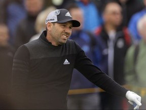 Spain's Sergio Garcia watches his tee shot from the tee box during the second round of the British Open Golf Championship, at Royal Birkdale, Southport, England Friday, July 21, 2017. (AP Photo/Alastair Grant)