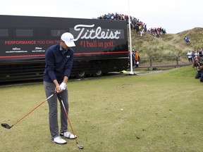Jordan Spieth of the United States prepares to play a shot on the 13th hole during the final round of the British Open Golf Championship, at Royal Birkdale, Southport, England, Sunday July 23, 2017. (AP Photo/Peter Morrison)