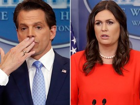 Sarah Huckabee Sanders, who has been named White House press secretary, and new White House communications director Anthony Scaramucci.