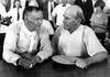 Clarence Darrow, left, and William Jennings Bryan speak during the Scopes monkey trial in Dayton, Tenn., July 1925