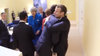 Prime Minister Justin Trudeau hugs French President Emmanuel Macron.