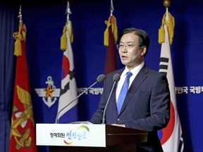 South Korea's Defense Ministry spokesman Moon Sang Gyun speaks during a press conference at the Defense Ministry in Seoul, South Korea, Friday, July 21, 2017. South Korea has urged North Korea to accept its offers for talks as Pyongyang continues to ignore Seoul's proposal for a military meeting to ease animosities along their tense border. (AP Photo/Ahn Young-joon)