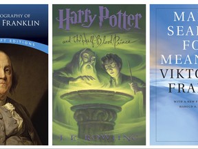 This photo combination of book covers shows the jackets for "Team of Rivals: The Political Genius of Abraham Lincoln," by Doris Kearns Goodwin; "The Autobiography of Benjamin Franklin;" J.K. Rowling's "Harry Potter and the Half-Blood Prince," "Man's Search for Meaning," by Viktor E. Frankl; and "Masters of the Air: America's Bomber Boys Who Fought the Air War Against Nazi Germany," by Donald L. Miller. The titles are among those that some small business owners say have given them valuable insights into running their respective enterprises. (AP Photo)