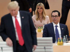 Ivanka Trump, daughter of U.S. President Donald Trump, left, attends a working session at the G-20 summit in Hamburg, northern Germany, Saturday, July 8, 2017. The leaders of the group of 20 meet July 7 and 8. (AP Photo/Michael Sohn)