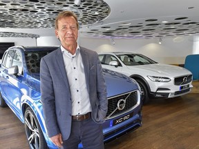 Volvo Cars CEO Hakan Samuelsson during an interview with TT News Agency at Volvo Cars Showroom in Stockholm, Sweden, Wednesday, July 5, 2017. Samuelsson said that all Volvo cars will be electric or hybrid within two years. The Chinese-owned automotive group plans to phase out the conventional car engine. (Jonas Ekströmer/TT via AP)