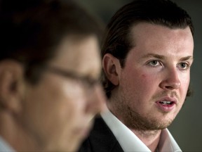 Nashville Predators' Ryan Johansen speaks during an NHL hockey press conference at Bridgestone Arena in Nashville, Tenn., Friday, July 28, 2017. The Predators signed Johansen to an eight-year, $64 million contract in the largest contract ever for the franchise on Friday. (Andrew Nelles/The Tennessean via AP)