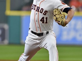 Houston Astros starting pitcher Brad Peacock delivers during the first inning of the team's baseball game against the Seattle Mariners, Tuesday, July 18, 2017, in Houston. (AP Photo/Eric Christian Smith)