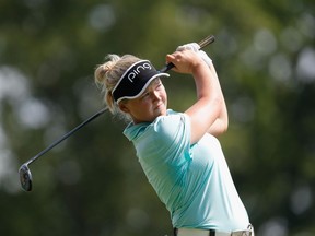 Brooke Henderson tees off on the fourth hole at the U.S. Women's Open on July 13.