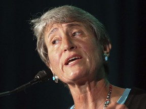 Former Interior Secretary Sally Jewell speaks during the Outdoor Retailer show Wednesday, July 26, 2017, in Salt Lake City. Jewell is calling President Donald Trump's review of two dozen national monuments highly problematic and out of step with what Americans want. Jewell said at the nation's largest outdoor recreation trade show that Trump is treating national parks like contestants on a game show when he should be respecting measured decisions made by past presidents. (AP Photo/Rick Bowmer)