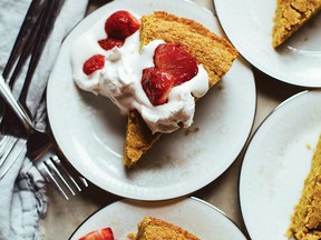 Vanilla Corn Cake with Roasted Strawberries