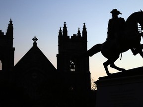 This Wednesday, June 28, 2017, shows the statue of Confederate Gen. J.E.B. Stewart on Monument Avenue in Richmond, Va. Richmond Mayor Levar Stoney recently announced he thinks the monuments should stay put, though he appointed a commission to study adding historical context, likely with new signs or new statues. (AP Photo/Steve Helber)