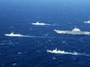A Chinese navy formation, including an aircraft carrier, during military drills in the South China Sea in January.