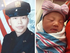 Sanny Liu, the widow of Detective Wenjian Liu, gave birth to a healthy baby girl named Angelina at a Manhattan hospital Tuesday.