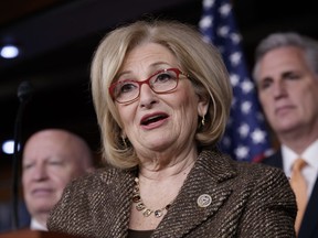 FILE - In this March 10, 2017 file photo, House Budget Committee Chair Rep. Diane Black, R-Tenn. speaks on Capitol Hill in Washington. House Republicans on Tuesday, July 18, 2017, unveiled a budget that makes deep cuts in food stamps and other social safety net programs while boosting military spending by billions, a blueprint that pleases neither conservatives nor moderates. (AP Photo/J. Scott Applewhite, File)