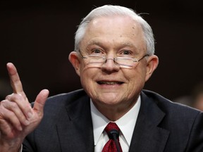 FILE - In this June 13, 2017, file photo, Attorney General Jeff Sessions speaks on Capitol Hill in Washington, as he testifies before the Senate Intelligence Committee hearing about his role in the firing of James Comey, his Russian contacts during the campaign and his decision to recuse from an investigation into possible ties between Moscow and associates of President Donald Trump. Trump's withering invective about Sessions over the last week suggests an effort to pressure the attorney general into resigning with a possible eye toward replacing him and ending the Justice Department investigation into Russian meddling in the 2016 election.(AP Photo/Alex Brandon, File)