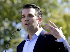 In this Nov. 4, 2016, file photo, Donald Trump Jr. campaigns for his father in Gilbert, Ariz.