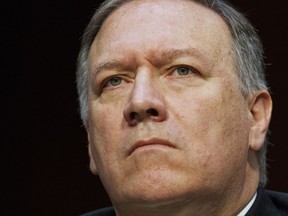FILE - In this May 11, 2017, file photo, CIA Director Mike Pompeo listens while testifying on Capitol Hill in Washington, before the Senate Intelligence Committee. Pompeo says Russia is interested in staying in Syria, partly because they "love to stick it to America." Asked if Russia is America's friend or adversary, Pompeo replied: "It's complicated." (AP Photo/Jacquelyn Martin, File)