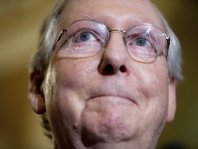 In this July 18, 2017, photo, Senate Majority Leader Mitch McConnell of Ky. speaks on Capitol Hill in Washington. McConnell's image as a dauntless legislative tactician has been dented as the banner Republican effort to scuttle President Barack Obama's health care law crumbled this week. (AP Photo/Andrew Harnik)