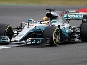 Mercedes driver Lewis Hamilton of Britain steers his car during the second free practice at the British Formula One Grand Prix at the Silverstone racetrack, Silverstone, England, Friday, July 14, 2017. The British Formula One Grand Prix will be held on Sunday, July 16. (AP Photo/Frank Augstein)