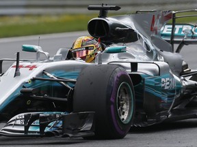 Mercedes driver Lewis Hamilton of Britain steers his car during the second free practice session, at the Red Bull Ring in racetrack, in Spielberg, Austria, Friday, July 7, 2017. The Formula One Grand Prix will be held on Sunday. (AP Photo/Darko Bandic)