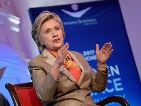 Hillary Clinton speaks during the Women for Women International Luncheon on May 2, 2017.