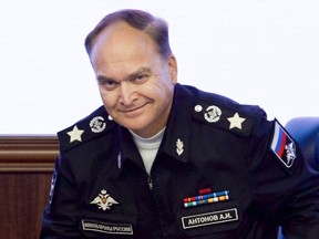 Russian Deputy Defense Minister Anatoly Antonov smiles at a briefing in the Defense Ministry in Moscow, Russia in a 2016 file photo