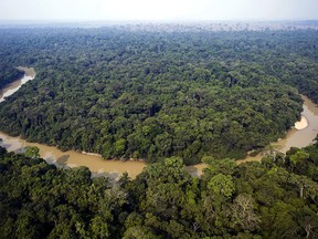 View of the Jamanxim river, which crosses the 1.3 million hectares of the National Forest reserve, near Novo Progresso in the state of Para, northern Brazil, on November 28, 2009.